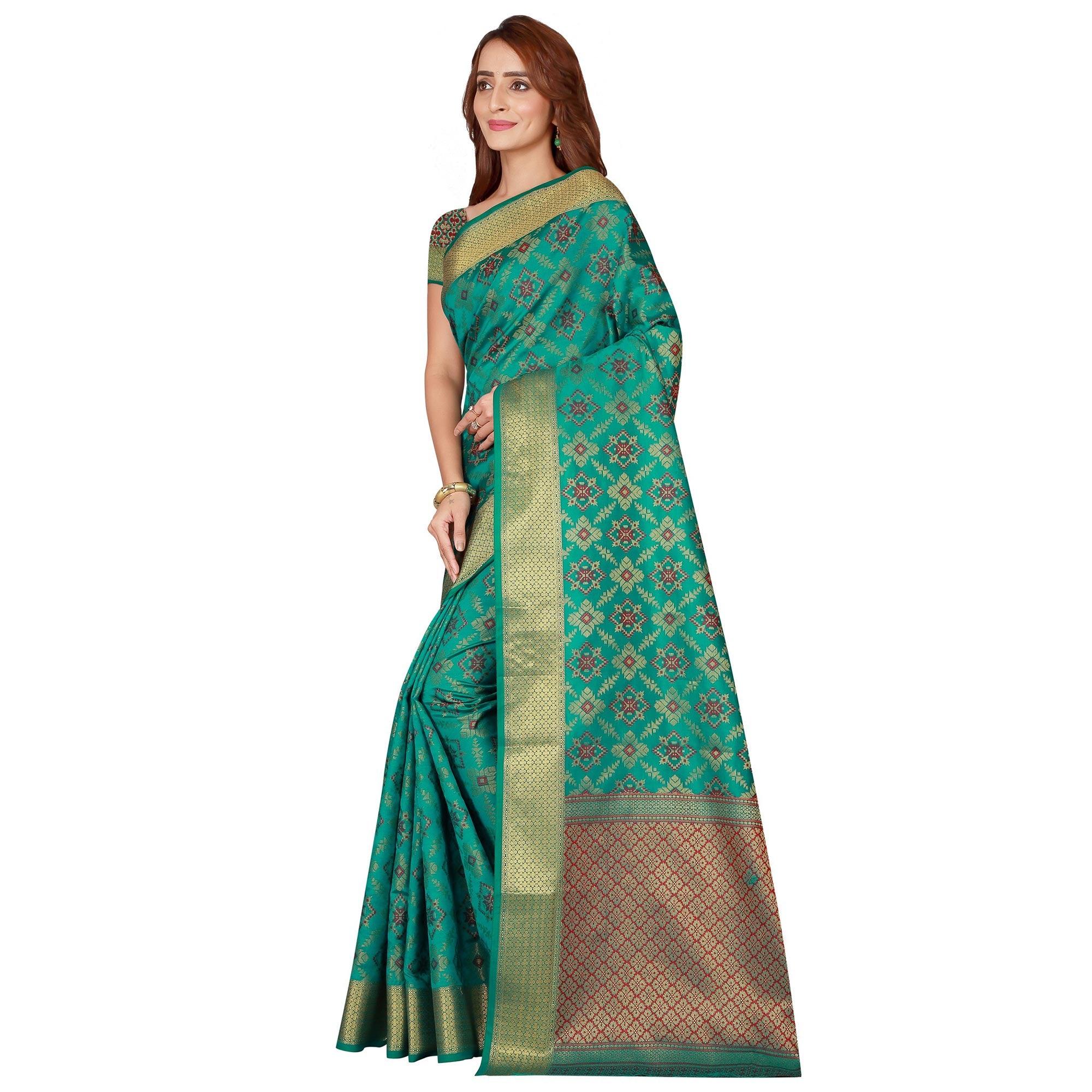 Glorious Turquoise Green Colored festive Wear silk Saree - Peachmode