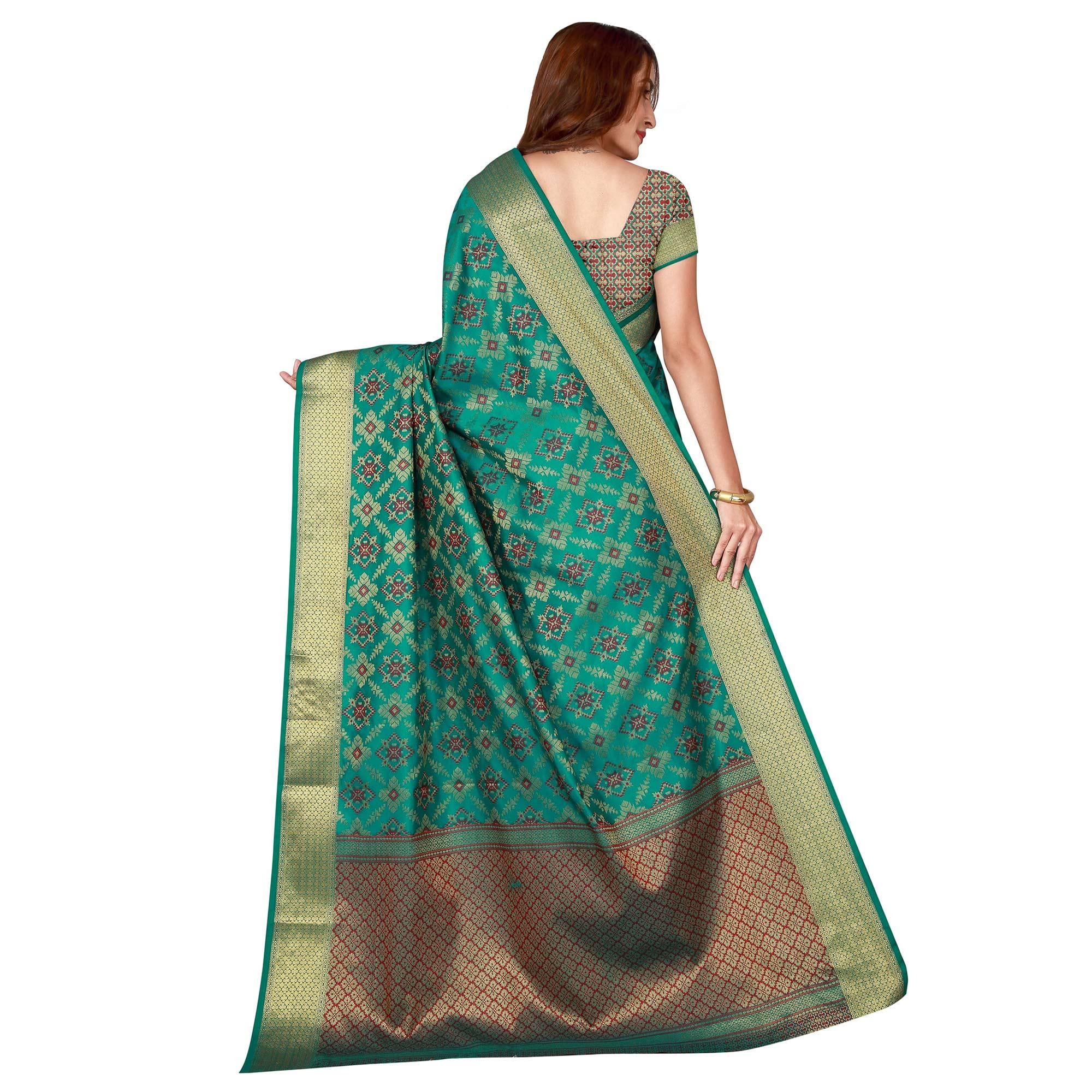 Glorious Turquoise Green Colored festive Wear silk Saree - Peachmode