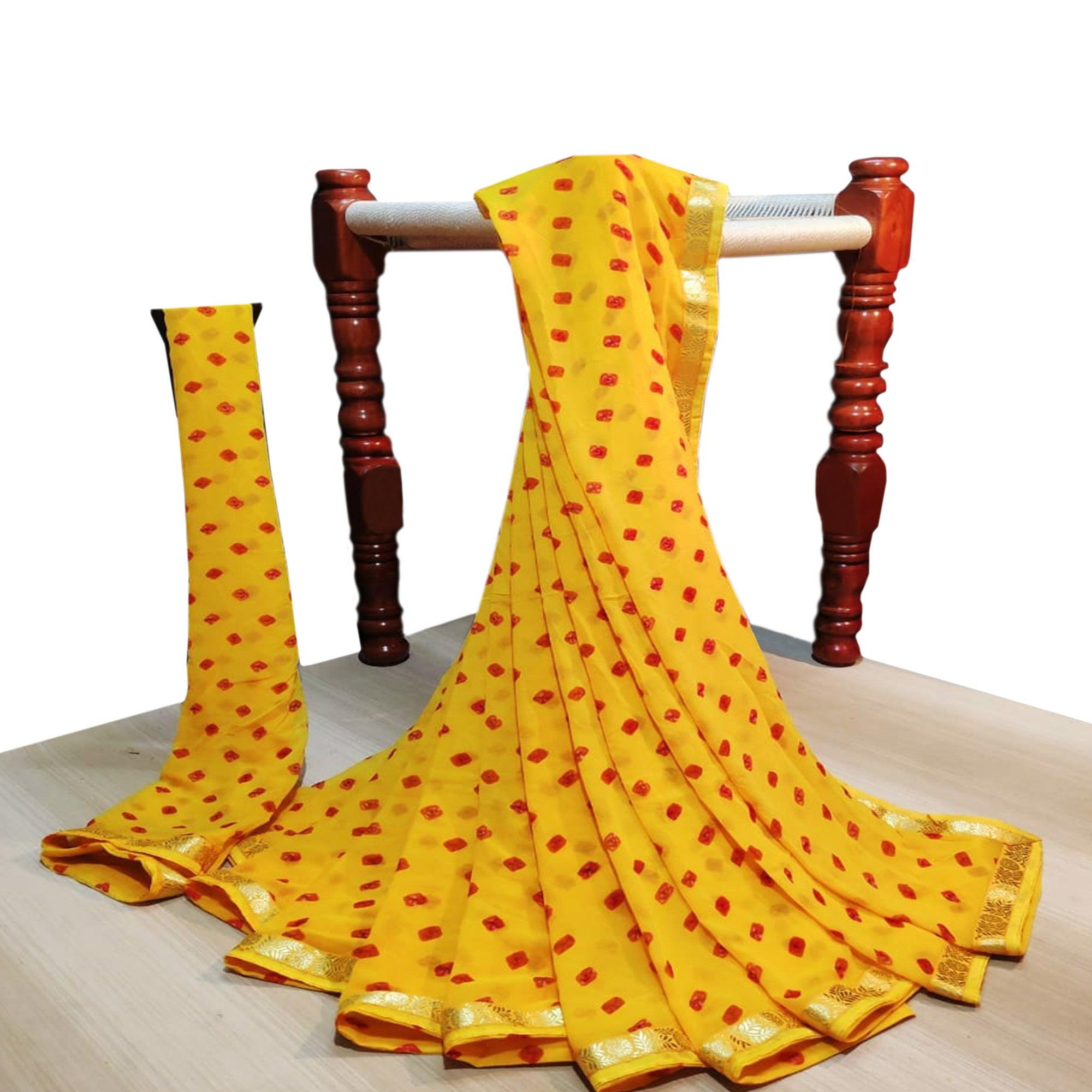 Glorious Yellow Colored Casual Wear Bandhani Printed Georgette Saree - Peachmode