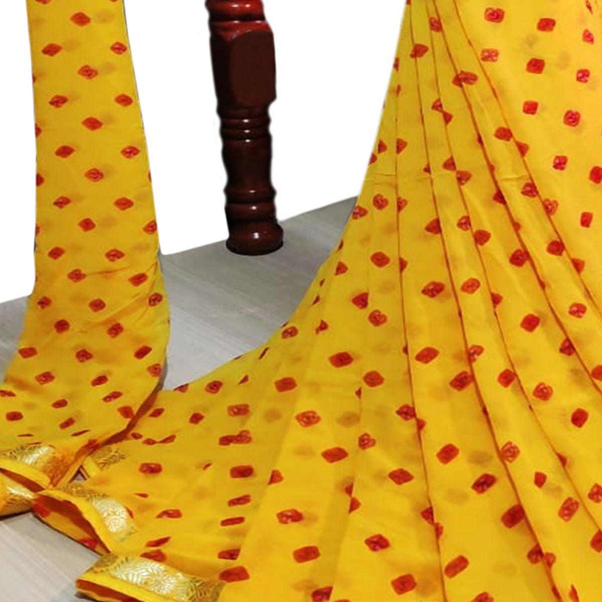 Glorious Yellow Colored Casual Wear Bandhani Printed Georgette Saree - Peachmode