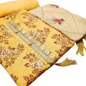 Glorious Yellow Colored Casual Wear Printed Modal Silk Dress Material - Peachmode