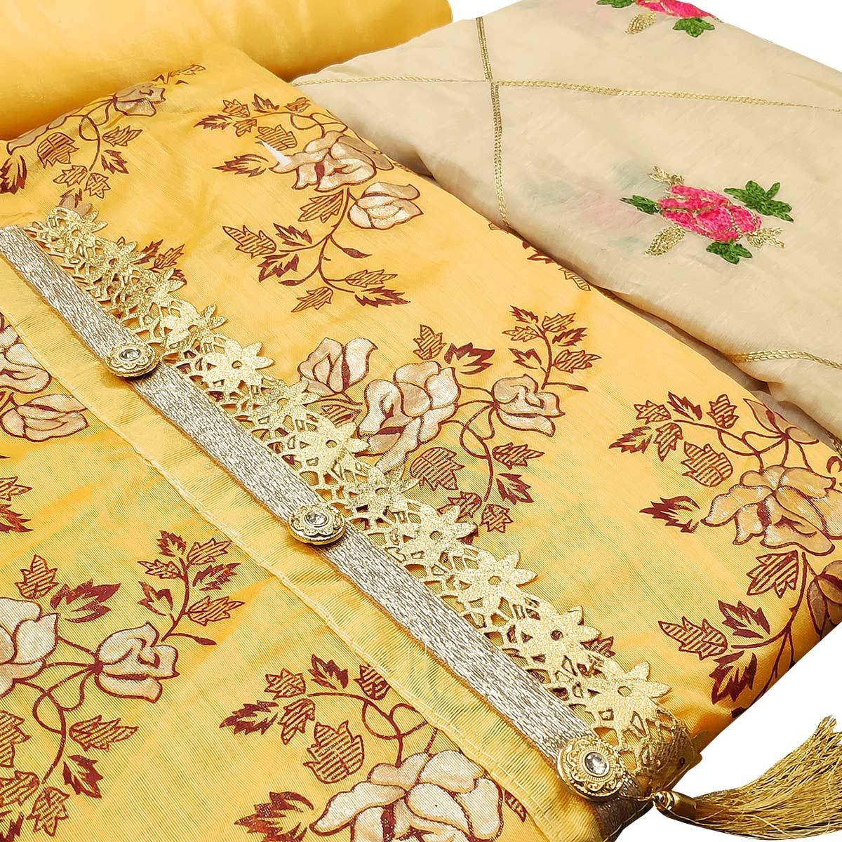 Glorious Yellow Colored Casual Wear Printed Modal Silk Dress Material - Peachmode