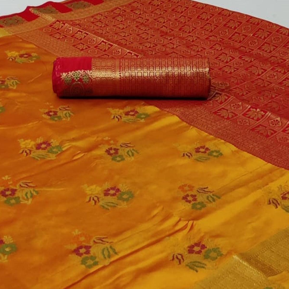 Glorious Yellow Colored Festive Wear Woven Silk Saree - Peachmode