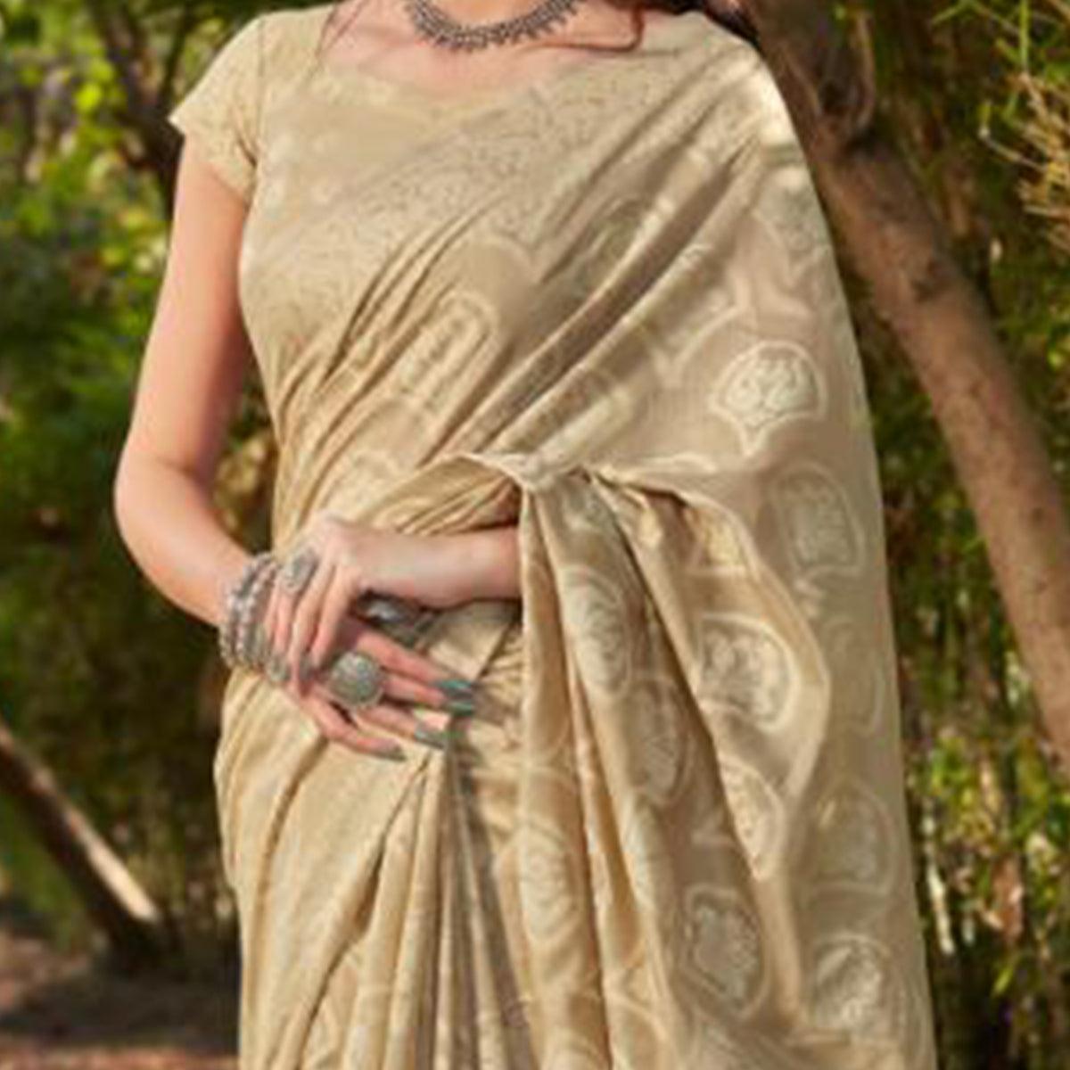Glowing Beige Coloured Casual Wear Printed Cotton Silk - Peachmode