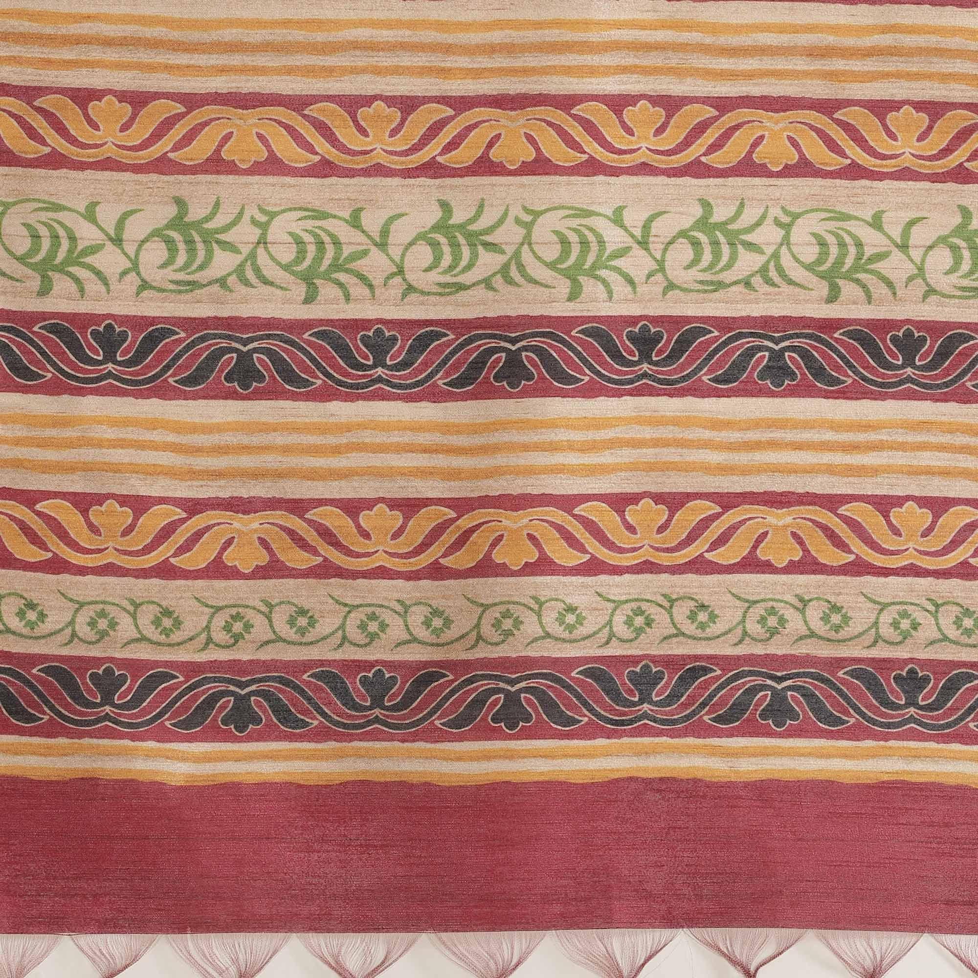 Glowing Beige-Multi Colored Casual Wear Floral Printed Silk Blend Saree With Tassels - Peachmode