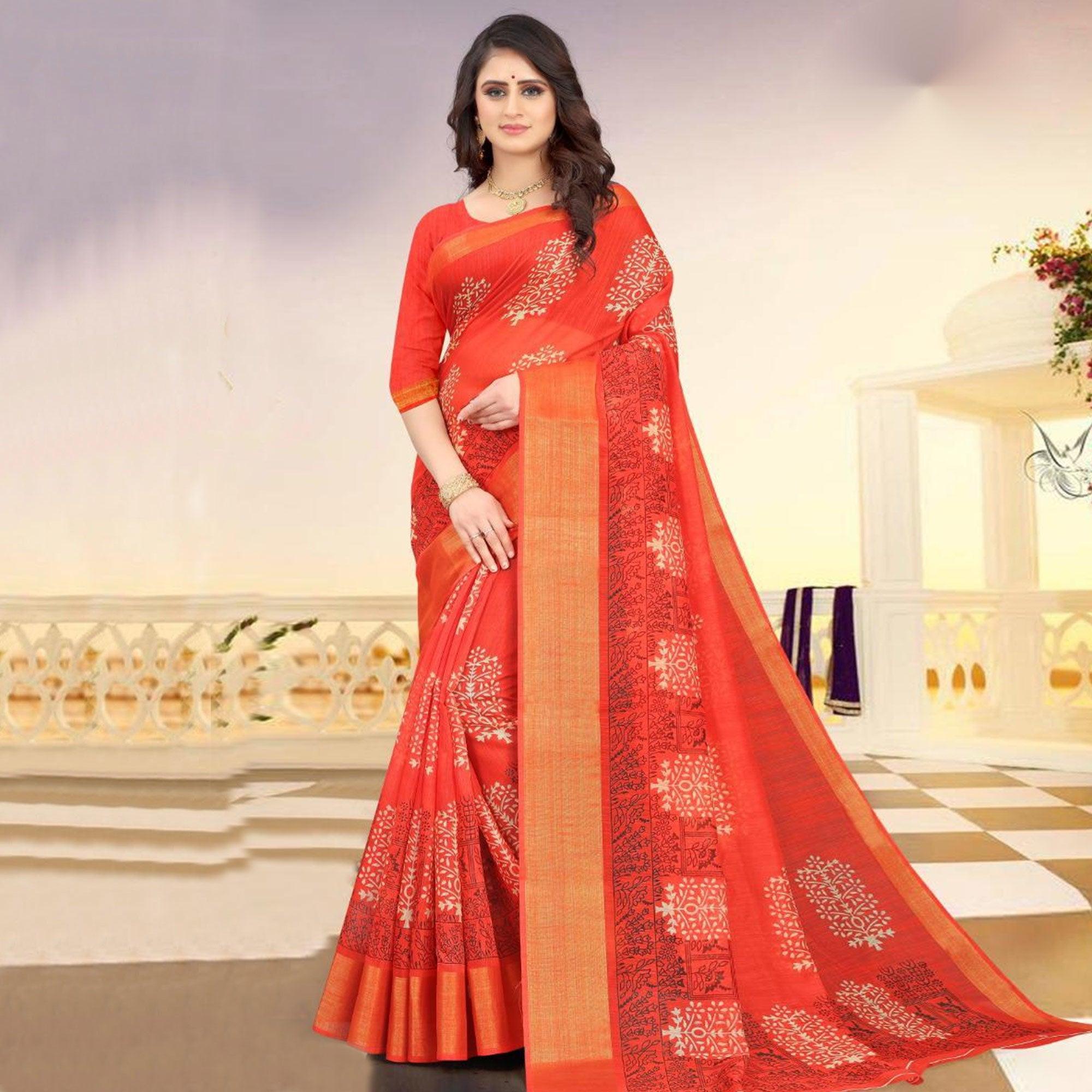 Glowing Casual Wear Peach Coloured Digital Kalamkari Printed Cotton Saree - Peachmode