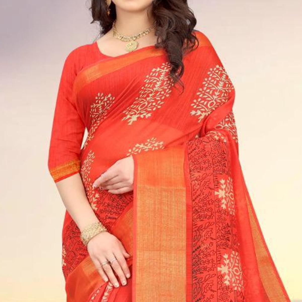 Glowing Casual Wear Peach Coloured Digital Kalamkari Printed Cotton Saree - Peachmode