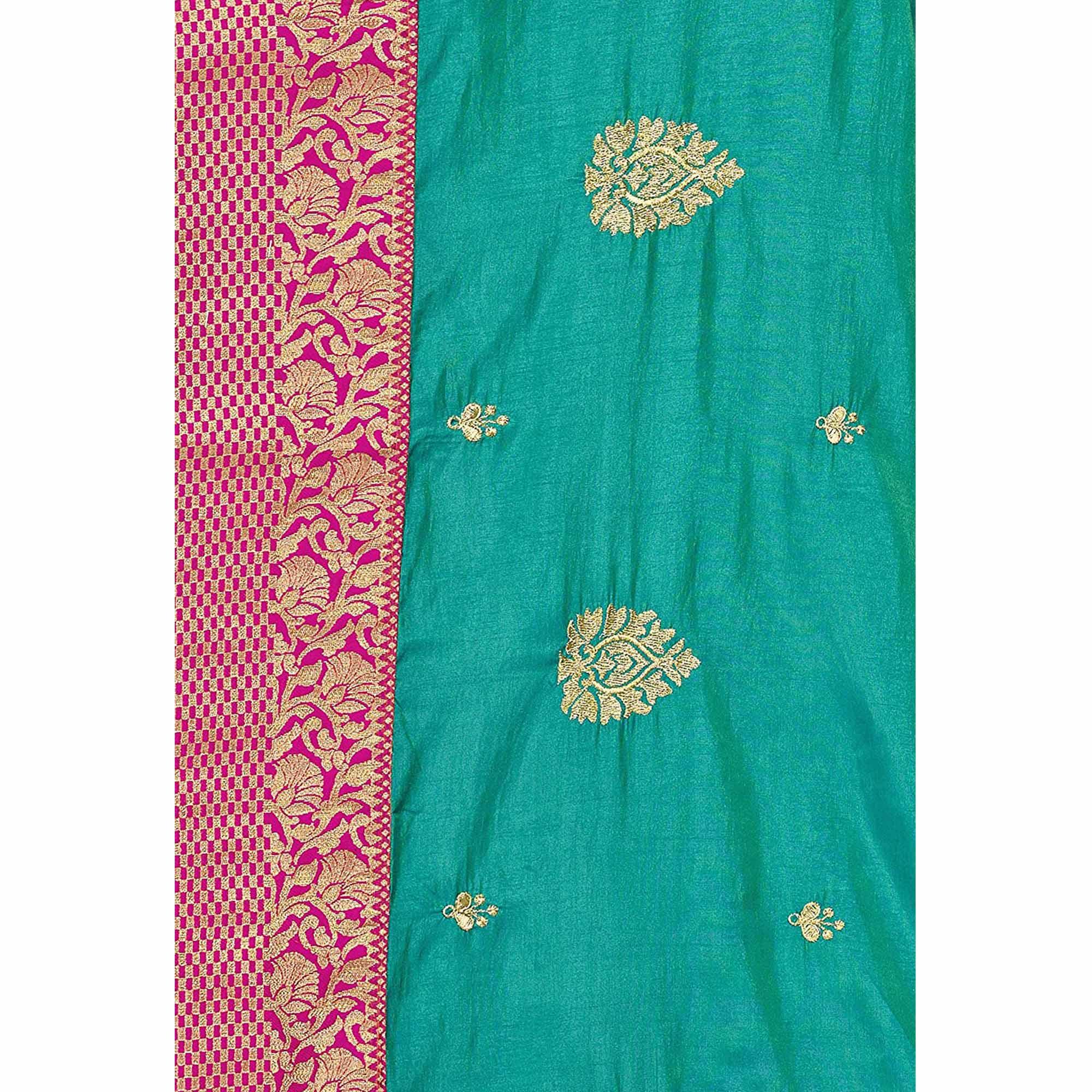 Glowing Green Colored Festive Wear Embroidered Sana Silk Saree - Peachmode