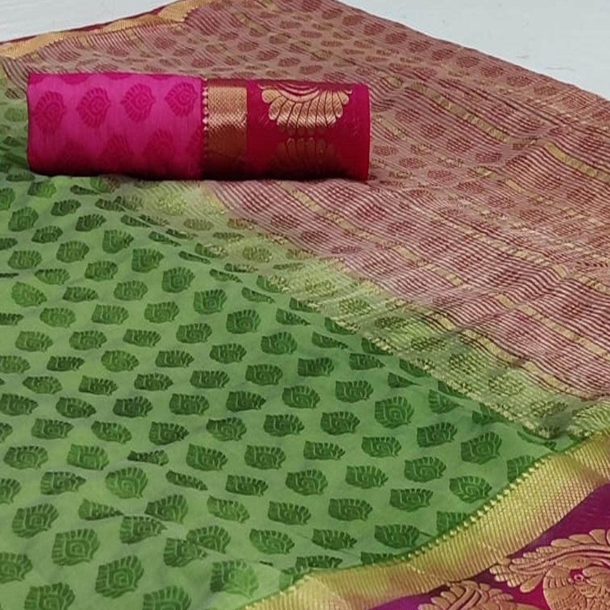 Glowing Green Coloured Festive Wear Woven Art Silk Saree - Peachmode