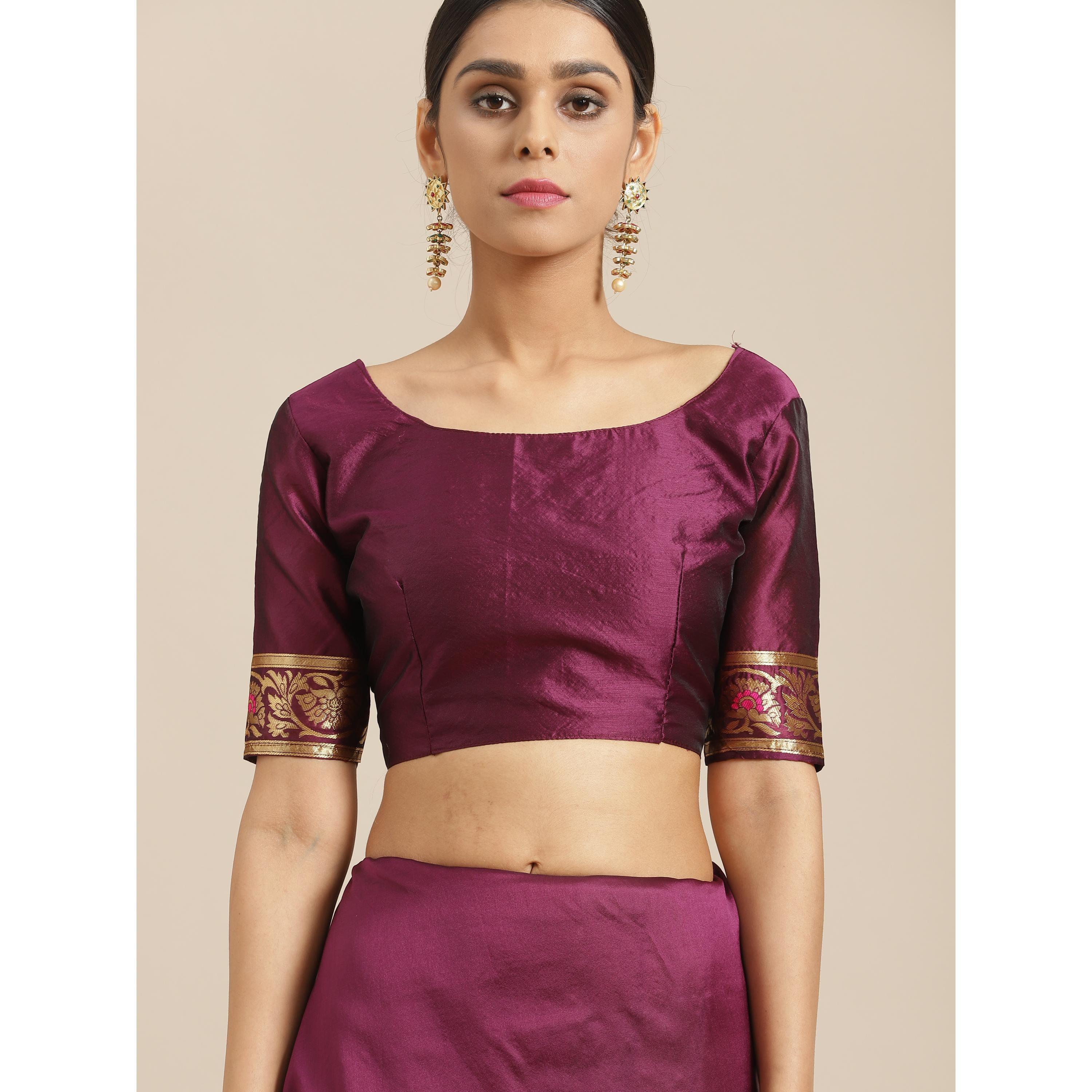 Glowing Magenta Colored Festive Wear Woven Silk Blend Saree - Peachmode