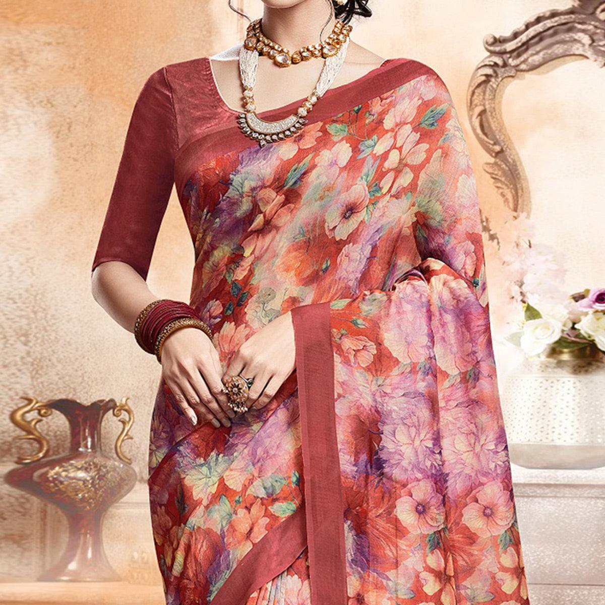 Glowing Multi Colored Casual Digital Printed Art Silk Saree - Peachmode