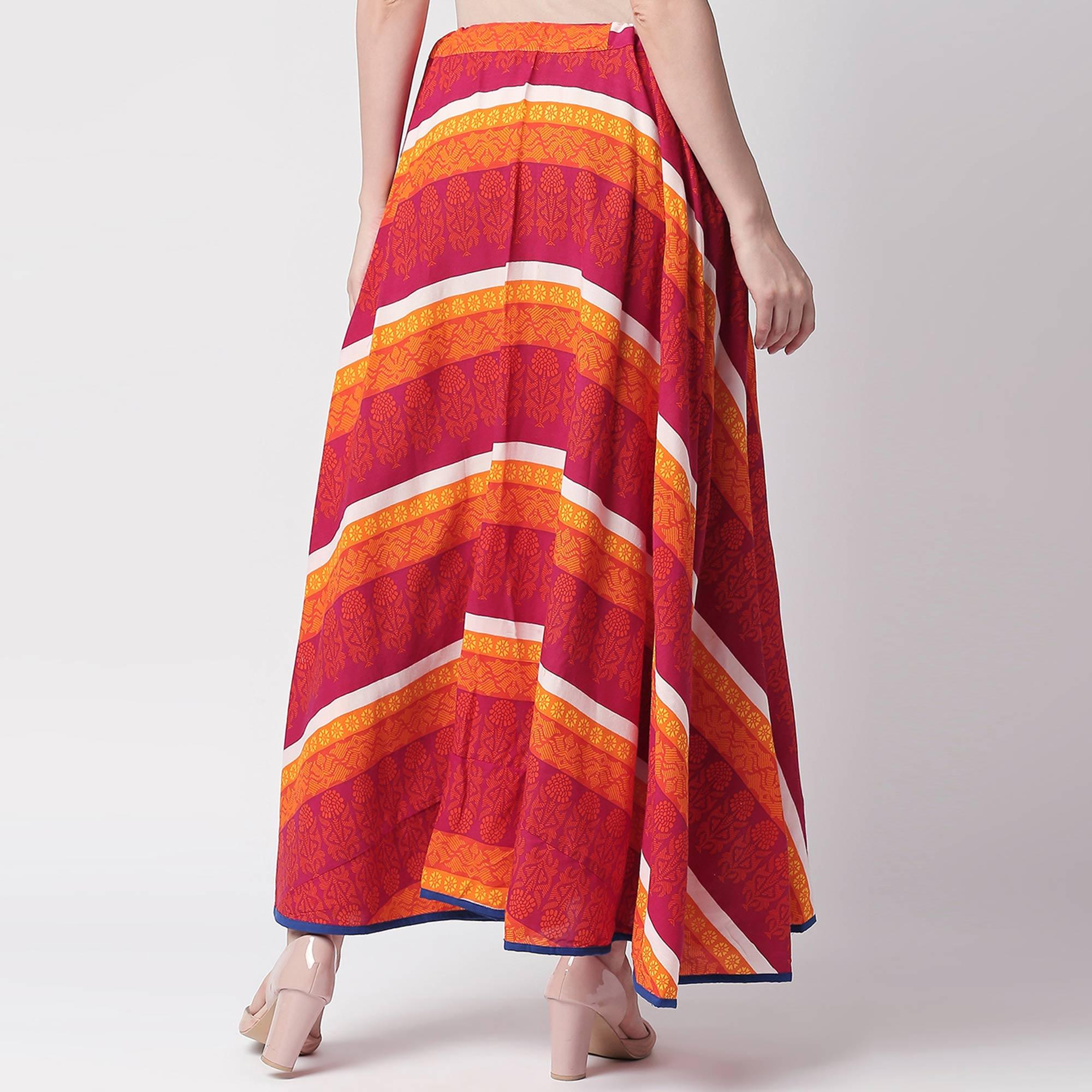 Glowing Off White Colored Partywear Embroidered Cotton Kurti-Skirt Set - Peachmode