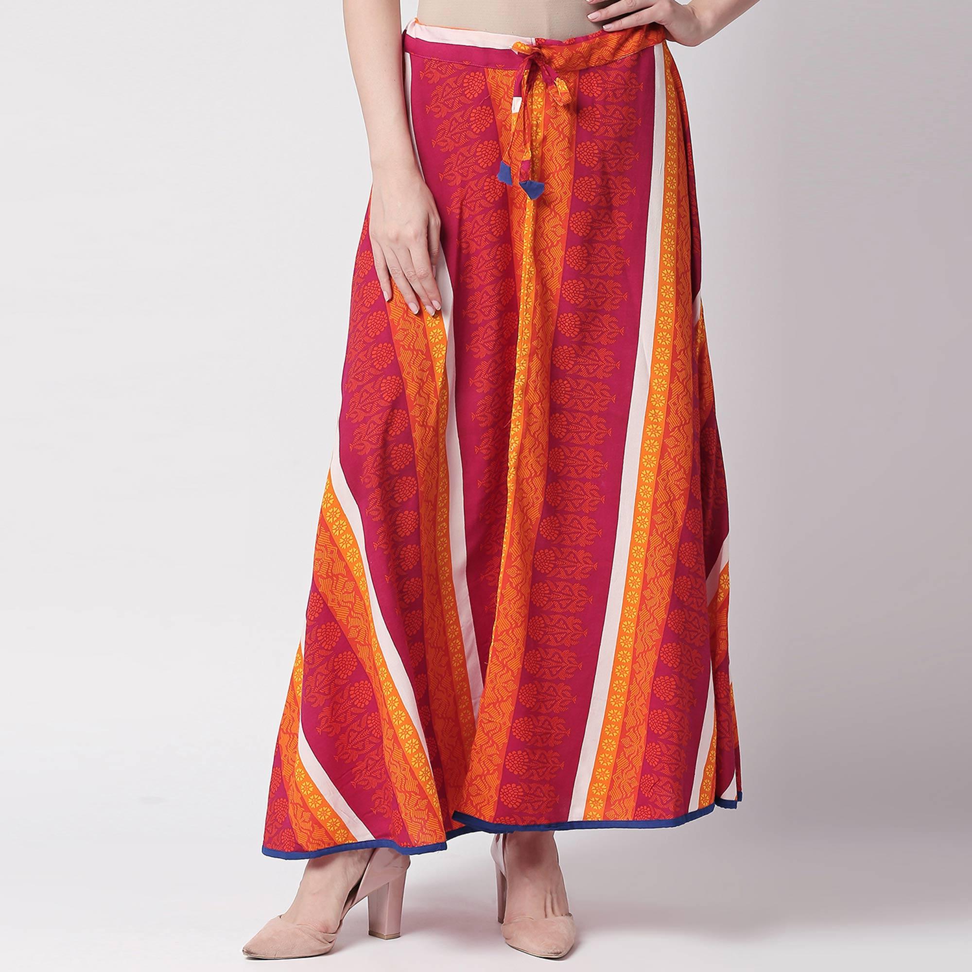 Glowing Off White Colored Partywear Embroidered Cotton Kurti-Skirt Set - Peachmode