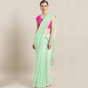 Glowing Pastel Green Colored Festive Wear Woven Chanderi Silk Saree - Peachmode