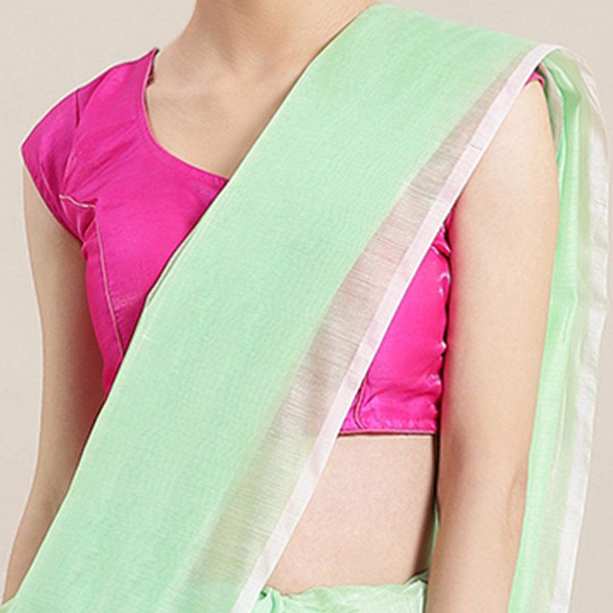 Glowing Pastel Green Colored Festive Wear Woven Chanderi Silk Saree - Peachmode