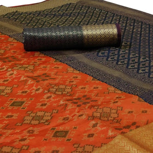 Glowing Peach Colored Festive Wear Woven Silk Saree - Peachmode