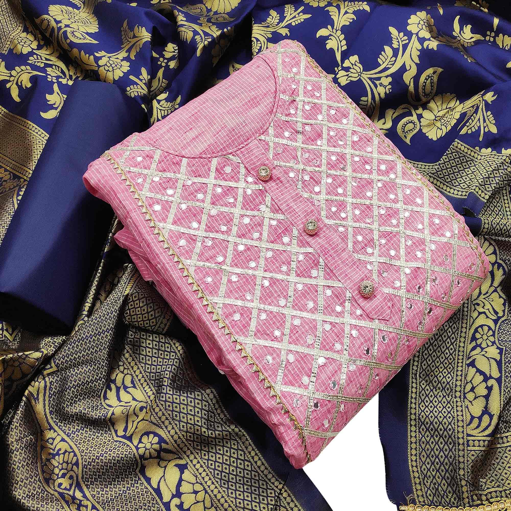 Glowing Pink Colored Casual Wear Cotton Dress Material - Peachmode