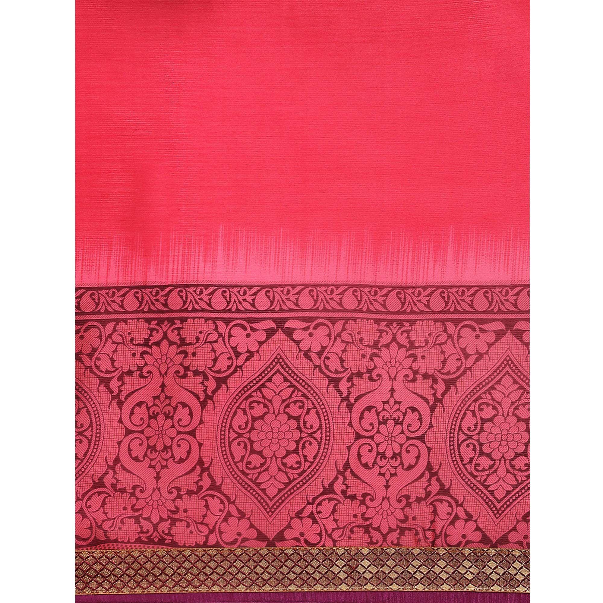 Glowing Pink Colored Partywear Printed Rangoli Silk Saree - Peachmode