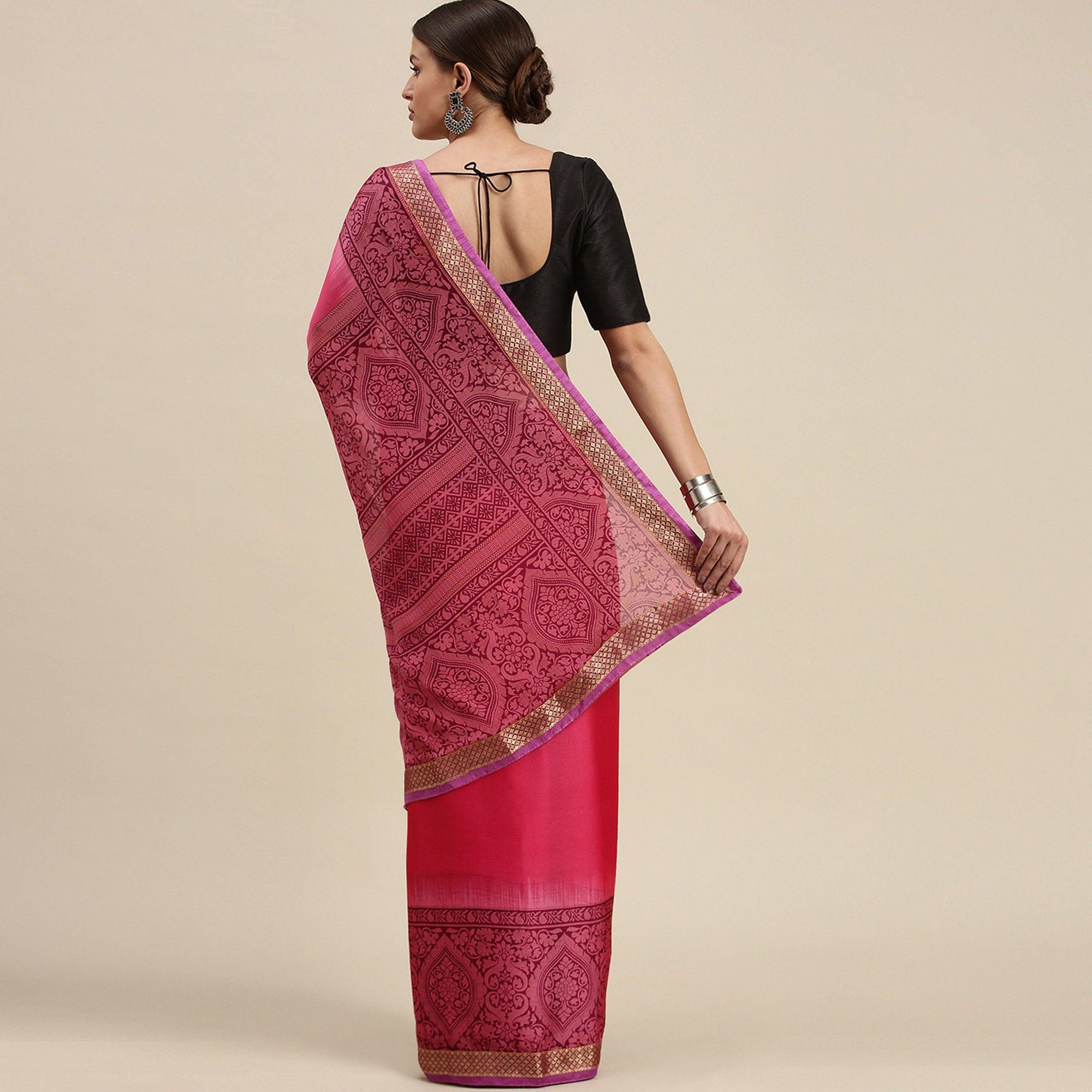 Glowing Pink Colored Partywear Printed Rangoli Silk Saree - Peachmode