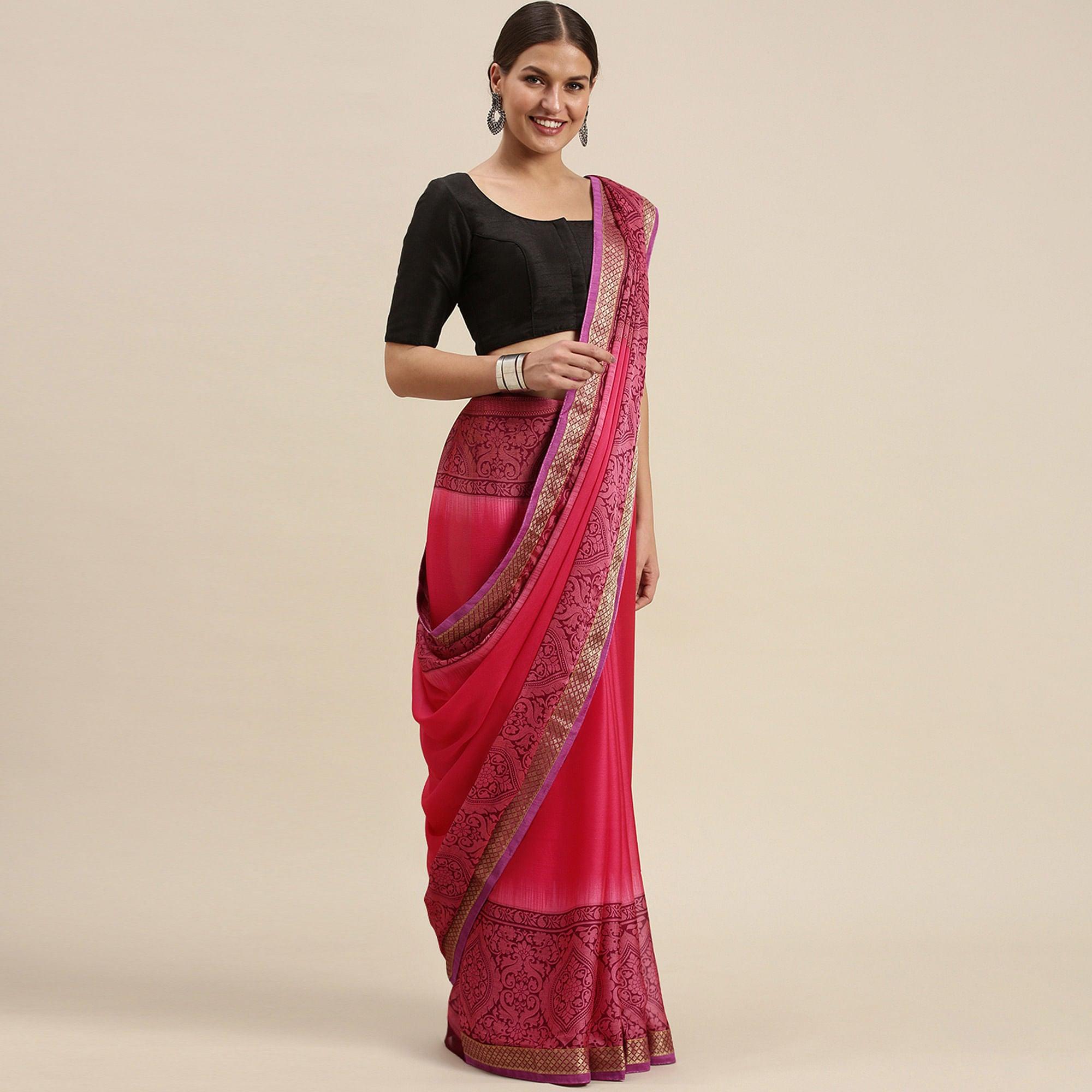 Glowing Pink Colored Partywear Printed Rangoli Silk Saree - Peachmode