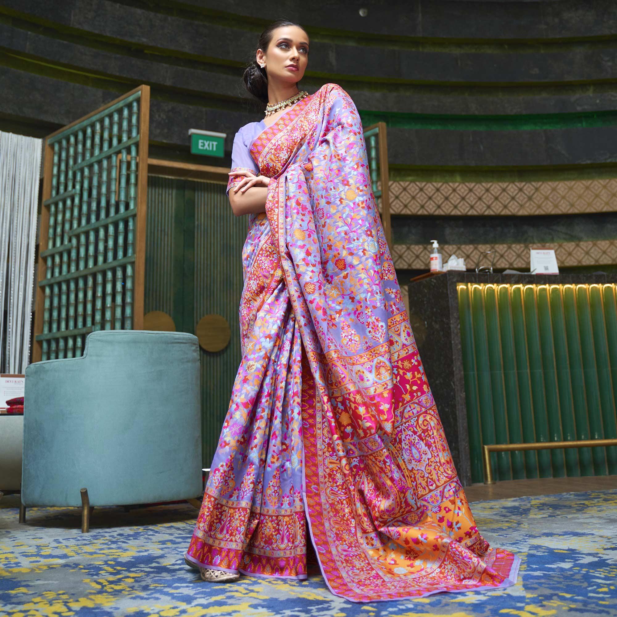 Glowing Purple Coloured Festive Wear Handloom Woven Silk Saree - Peachmode