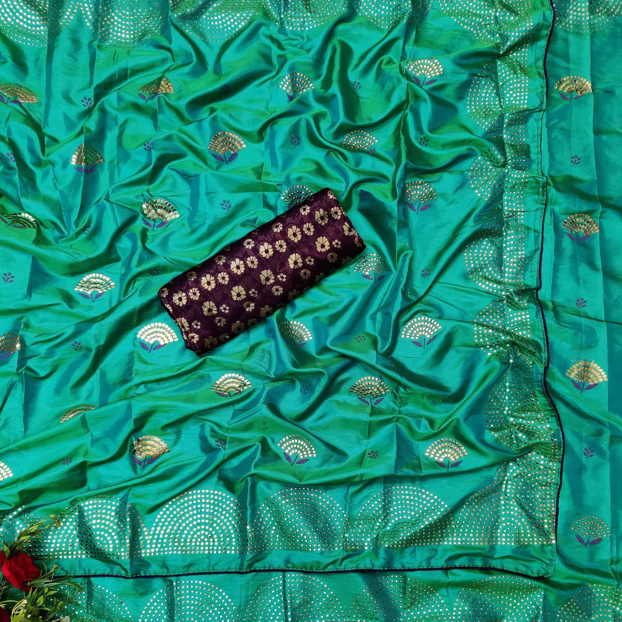 Glowing Rama Colored Festive Wear Woven Two Tone Sana Silk Saree - Peachmode
