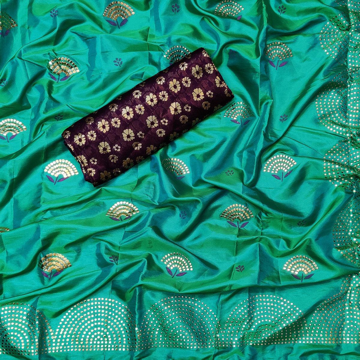 Glowing Rama Colored Festive Wear Woven Two Tone Sana Silk Saree - Peachmode