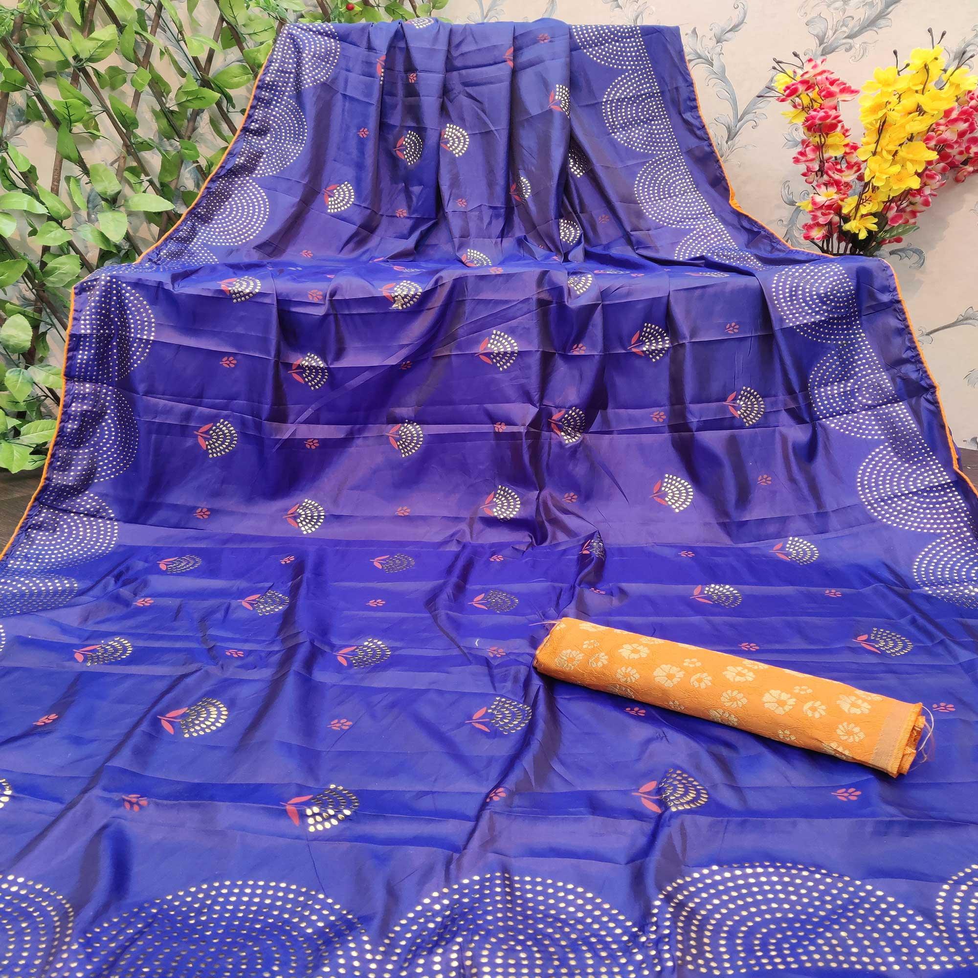 Glowing Royal Blue Colored Festive Wear Embellished Art Silk Saree - Peachmode