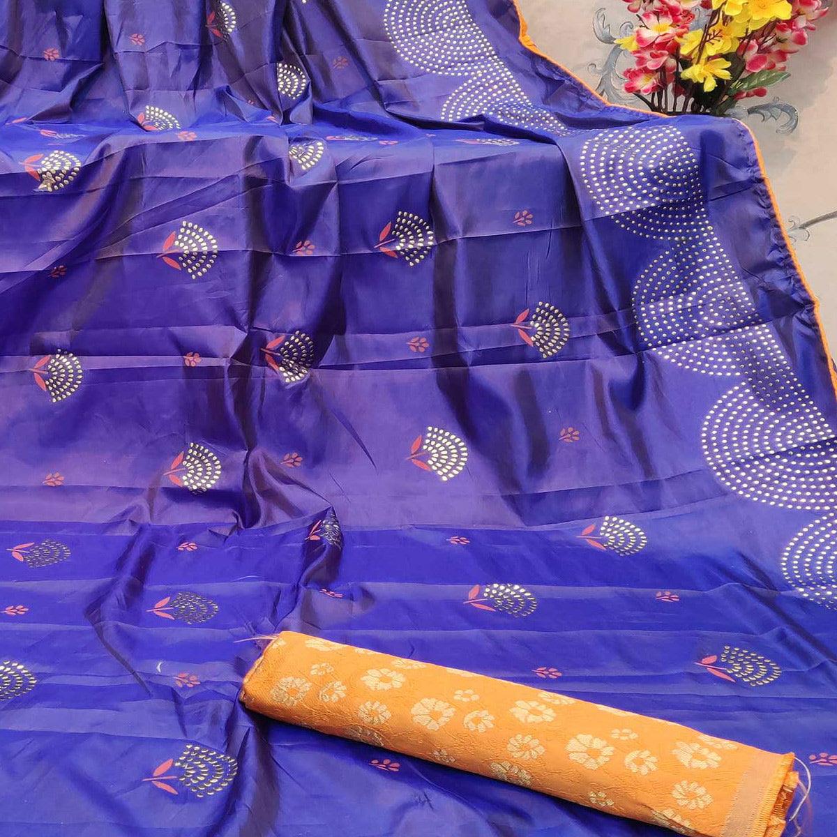 Glowing Royal Blue Colored Festive Wear Embellished Art Silk Saree - Peachmode