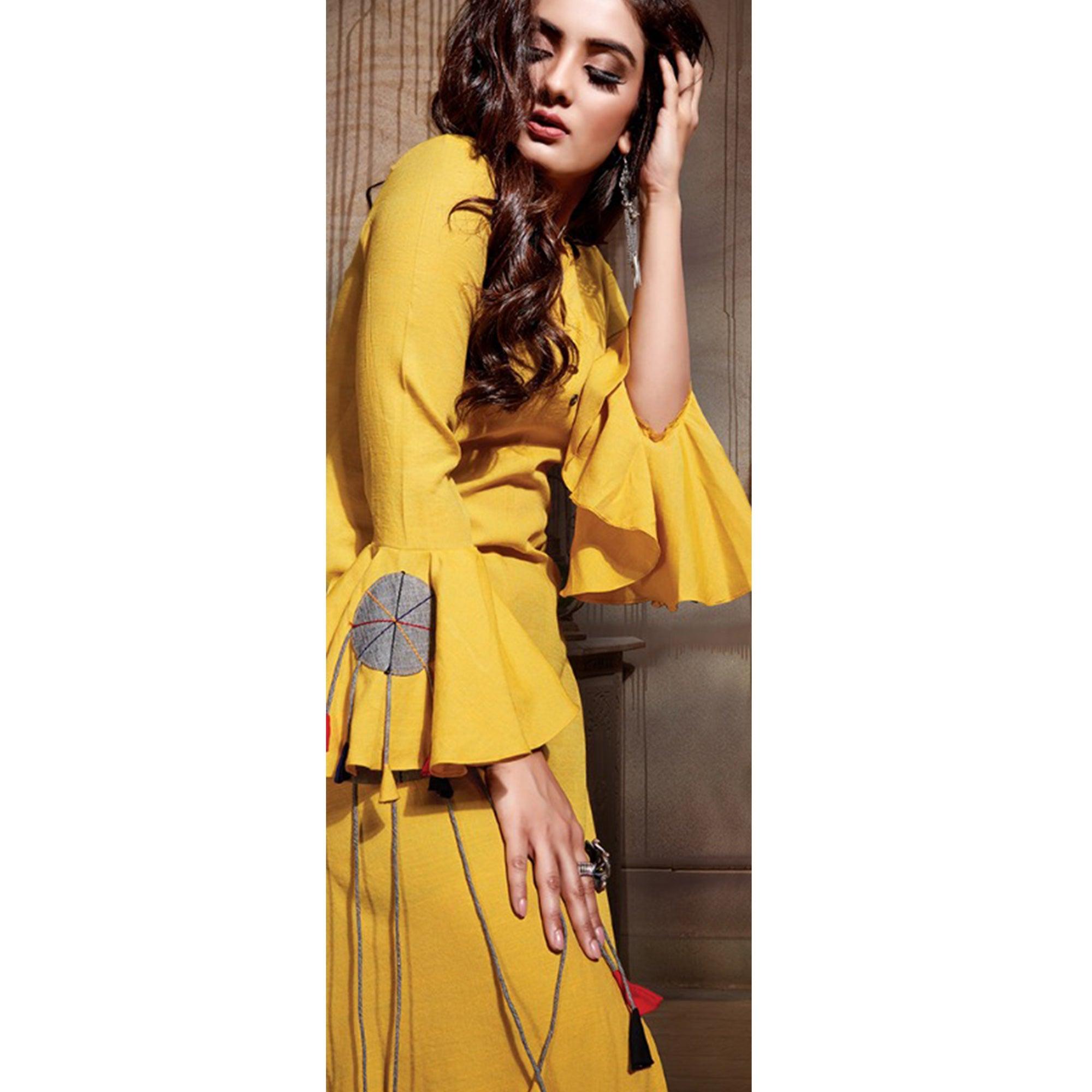 Glowing Yellow Colored Partywear Heavy Rayon Fancy Kurti - Peachmode