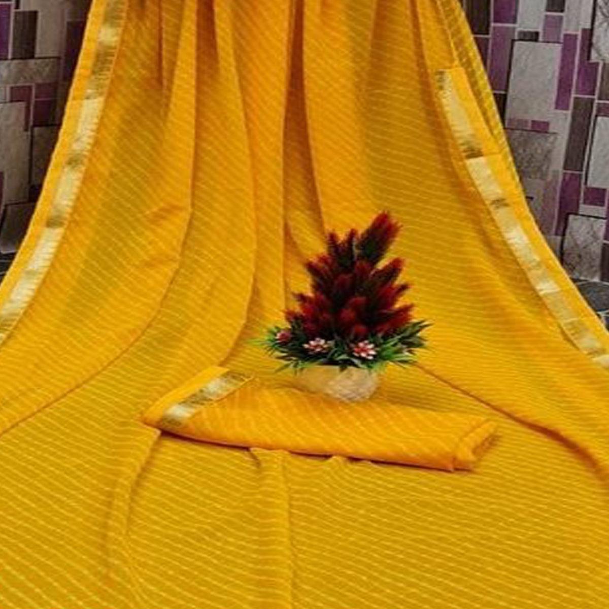 Glowing Yellow Coloured Casual Wear Printed Georgette Saree - Peachmode
