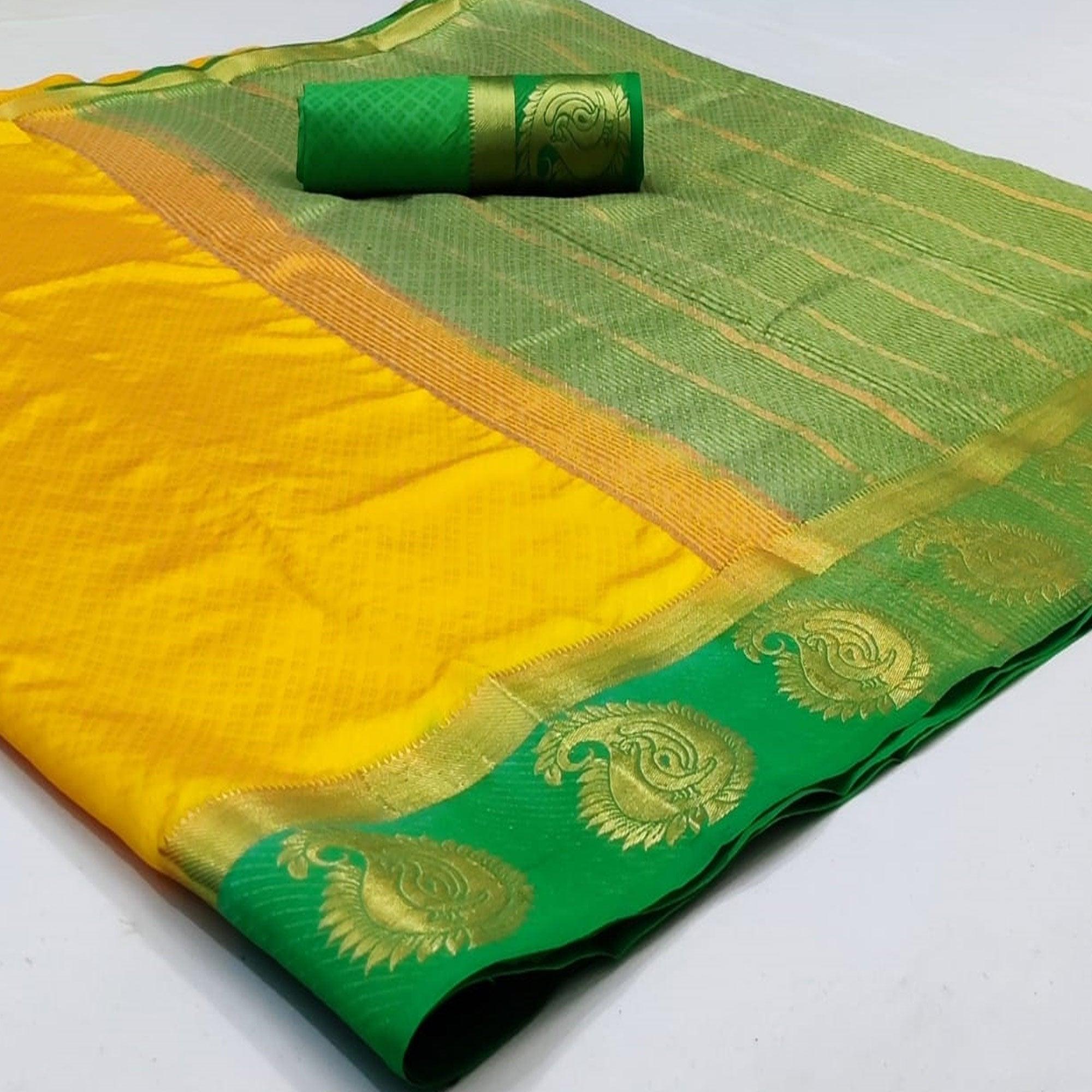 Glowing Yellow Coloured Festive Wear Woven Art Silk Saree - Peachmode