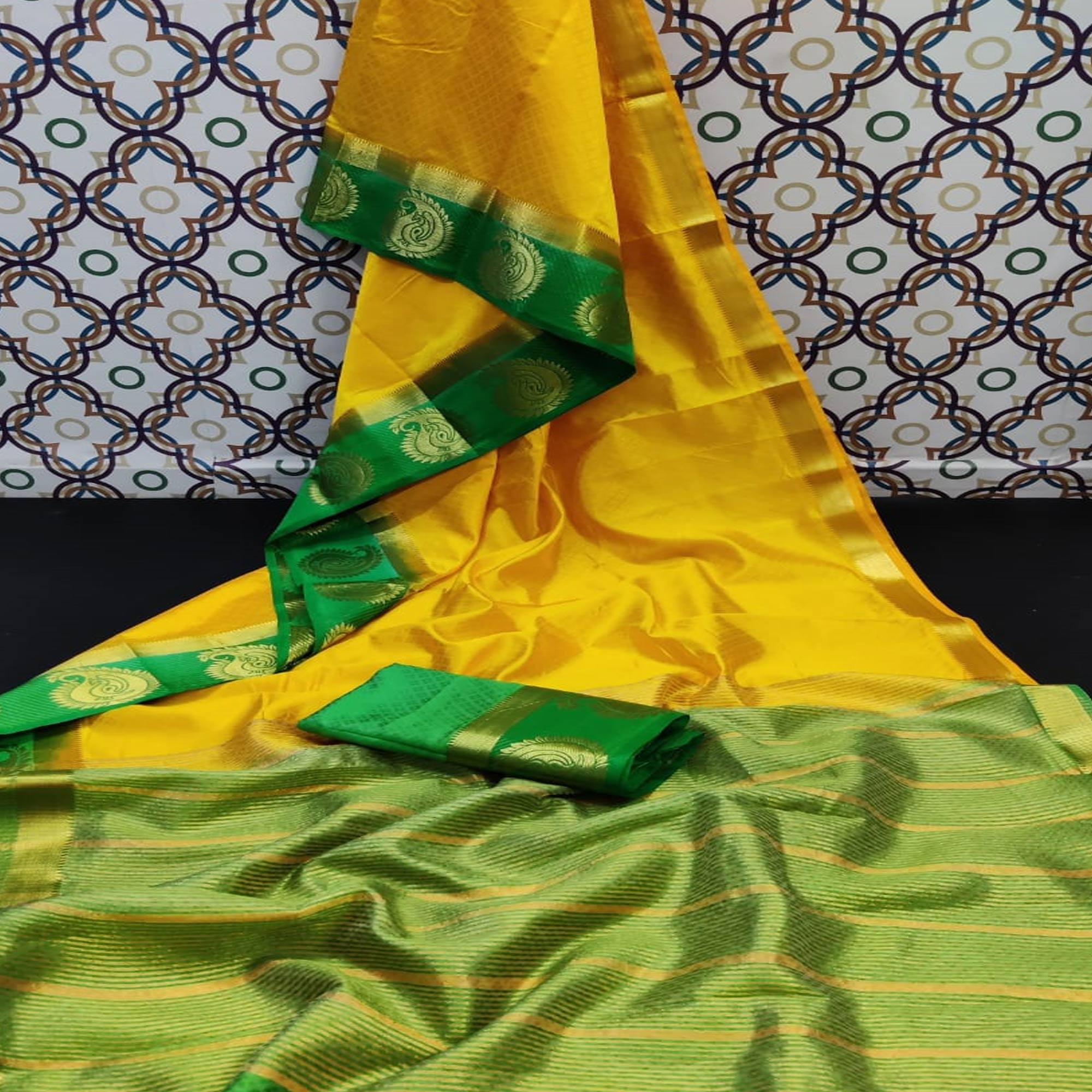 Glowing Yellow Coloured Festive Wear Woven Art Silk Saree - Peachmode