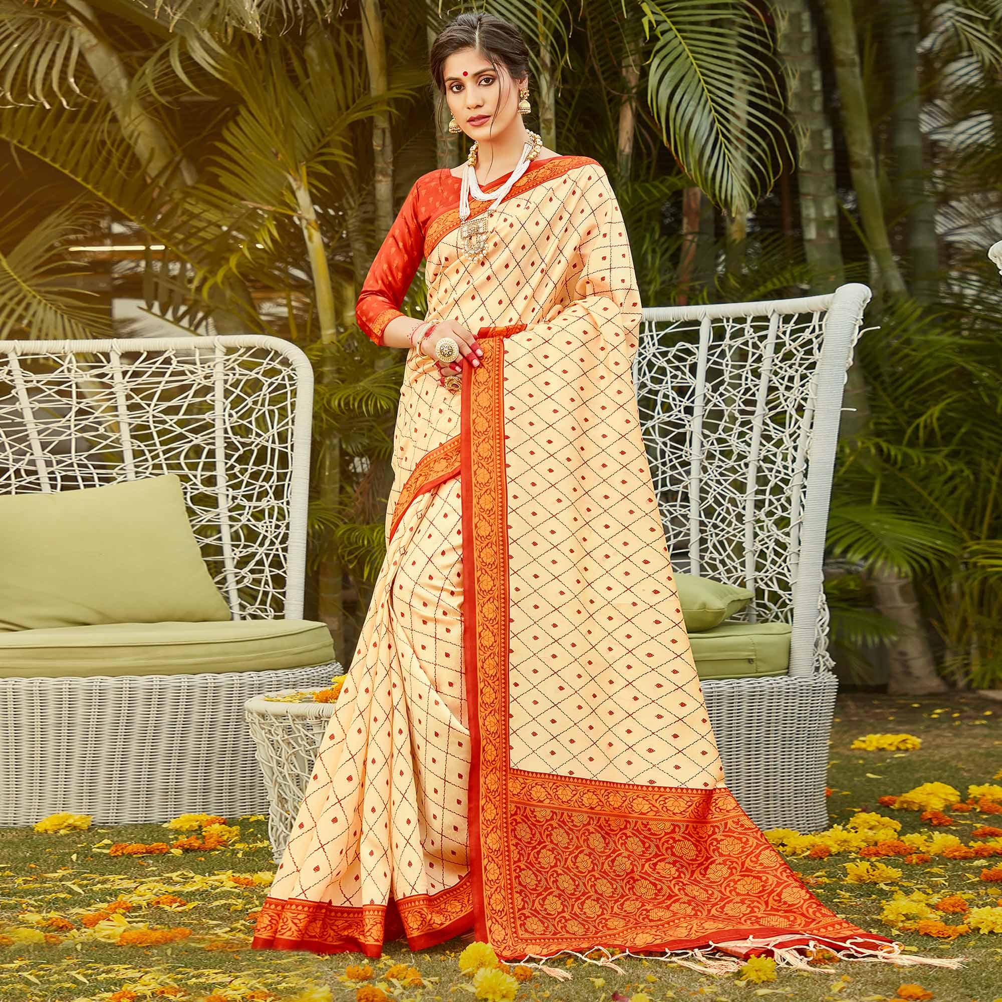 Gold Casual Wear Digital Printed Patola Silk Saree - Peachmode