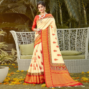 Gold Casual Wear Digital Printed Patola Silk Saree - Peachmode