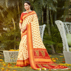Gold Casual Wear Digital Printed Patola Silk Saree - Peachmode