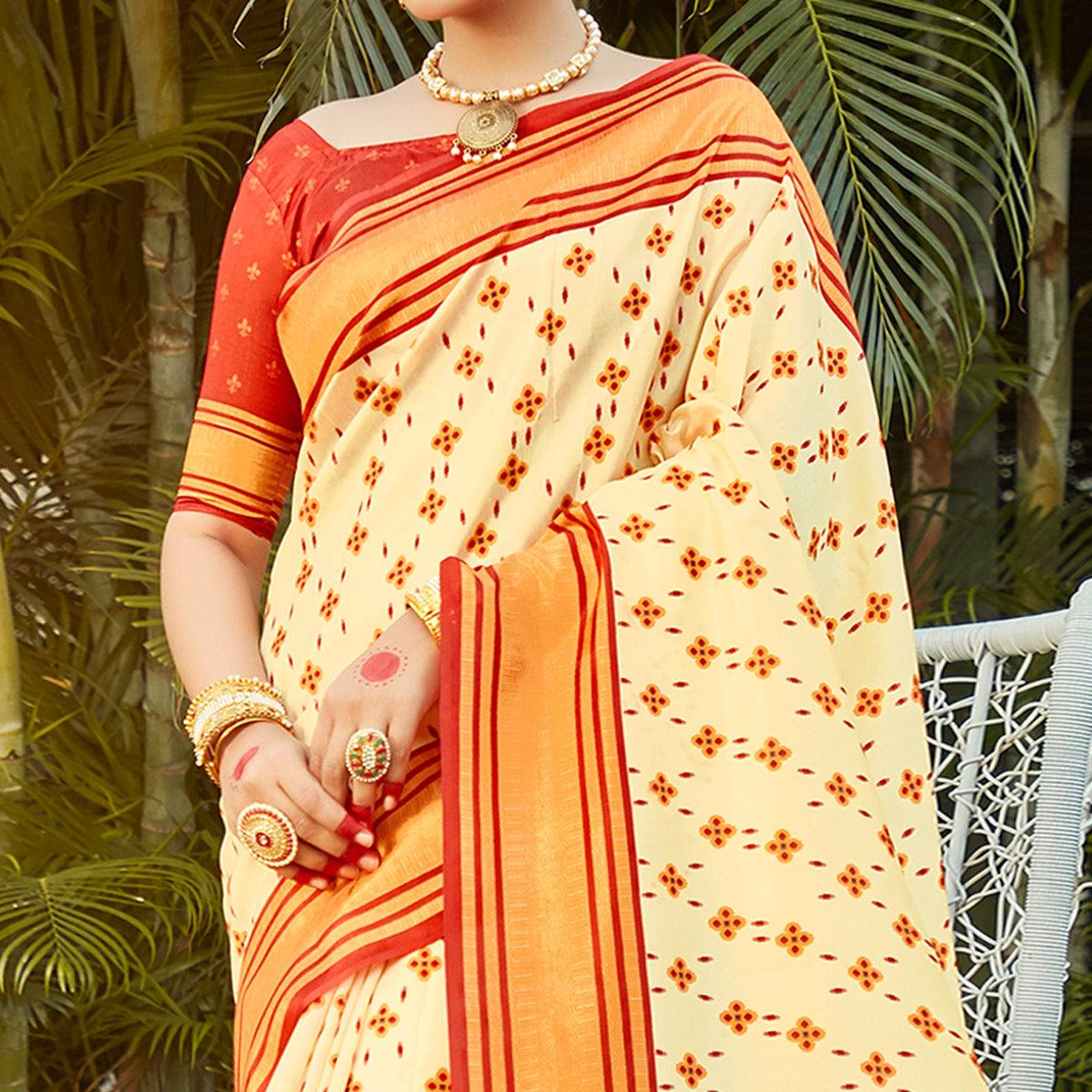 Gold Casual Wear Digital Printed Patola Silk Saree - Peachmode