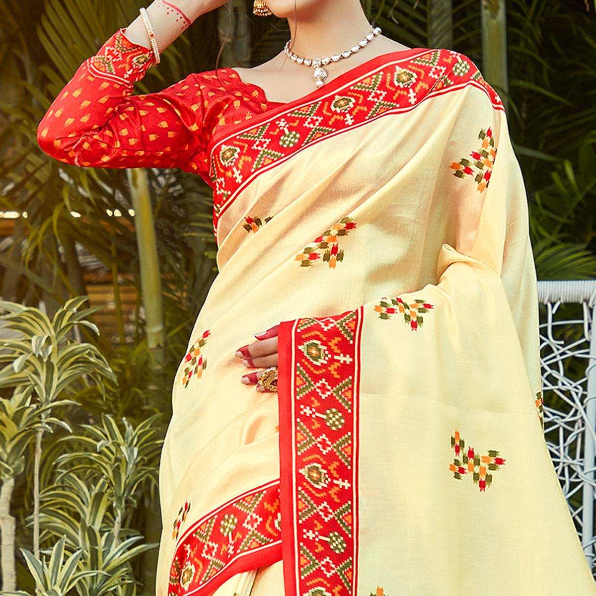 Gold Casual Wear Digital Printed Patola Silk Saree - Peachmode