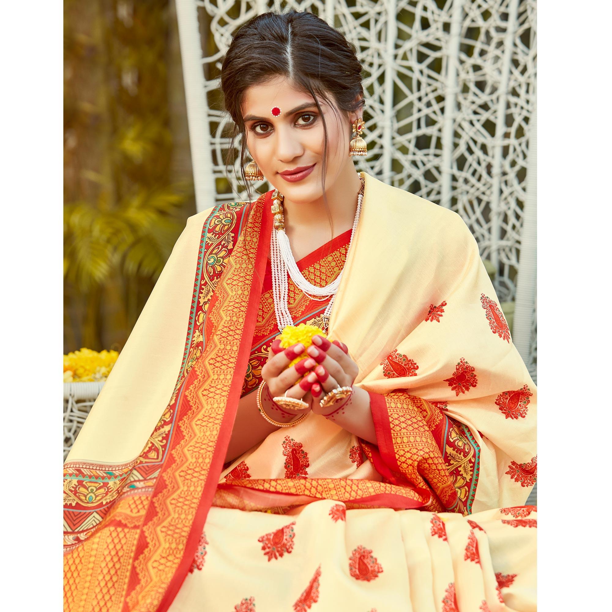 Gold Casual Wear Digital Printed Patola Silk Saree - Peachmode