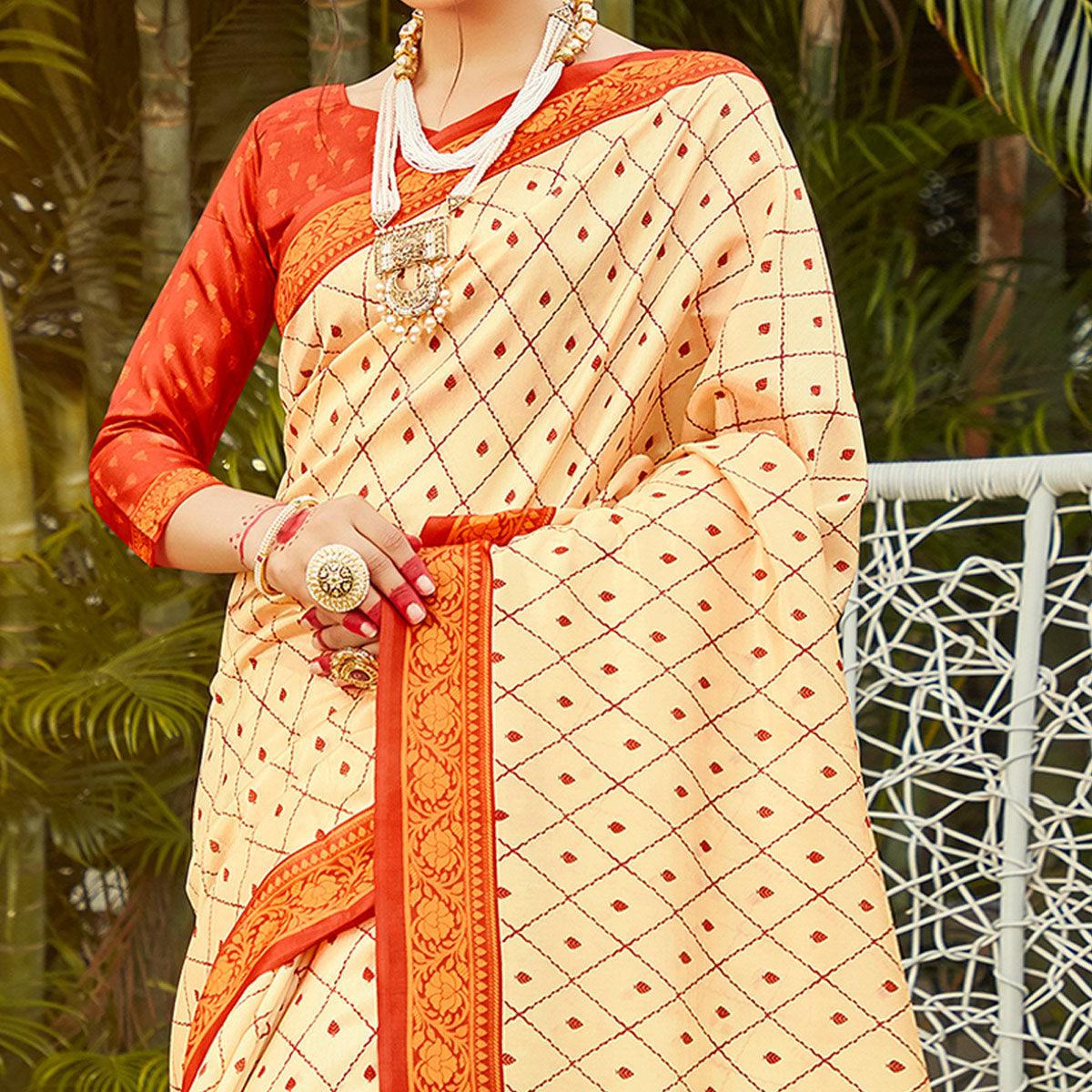 Gold Casual Wear Digital Printed Patola Silk Saree - Peachmode