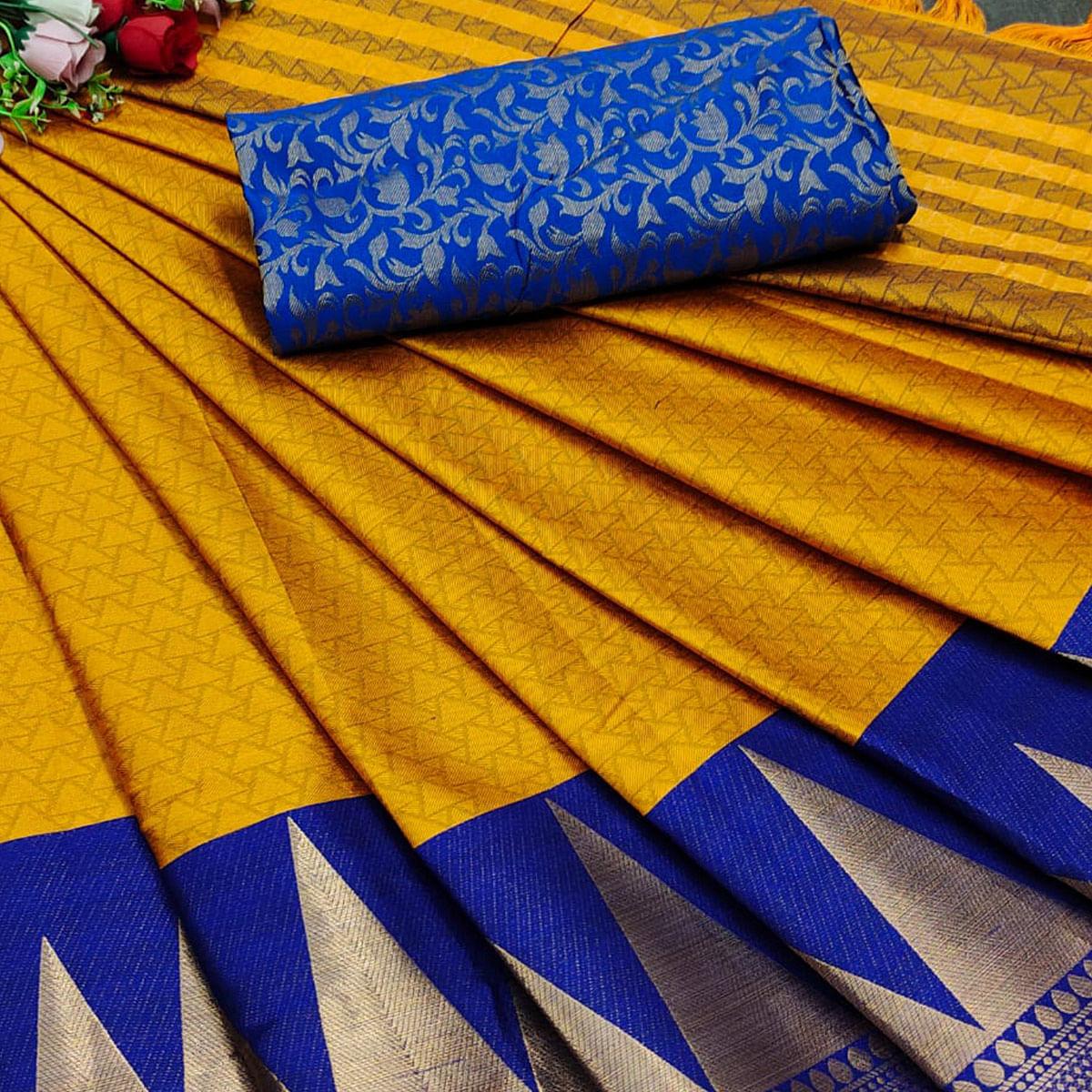 Gold Festive Wear Jacquard Woven Border Heavy Cotton Silk Saree - Peachmode