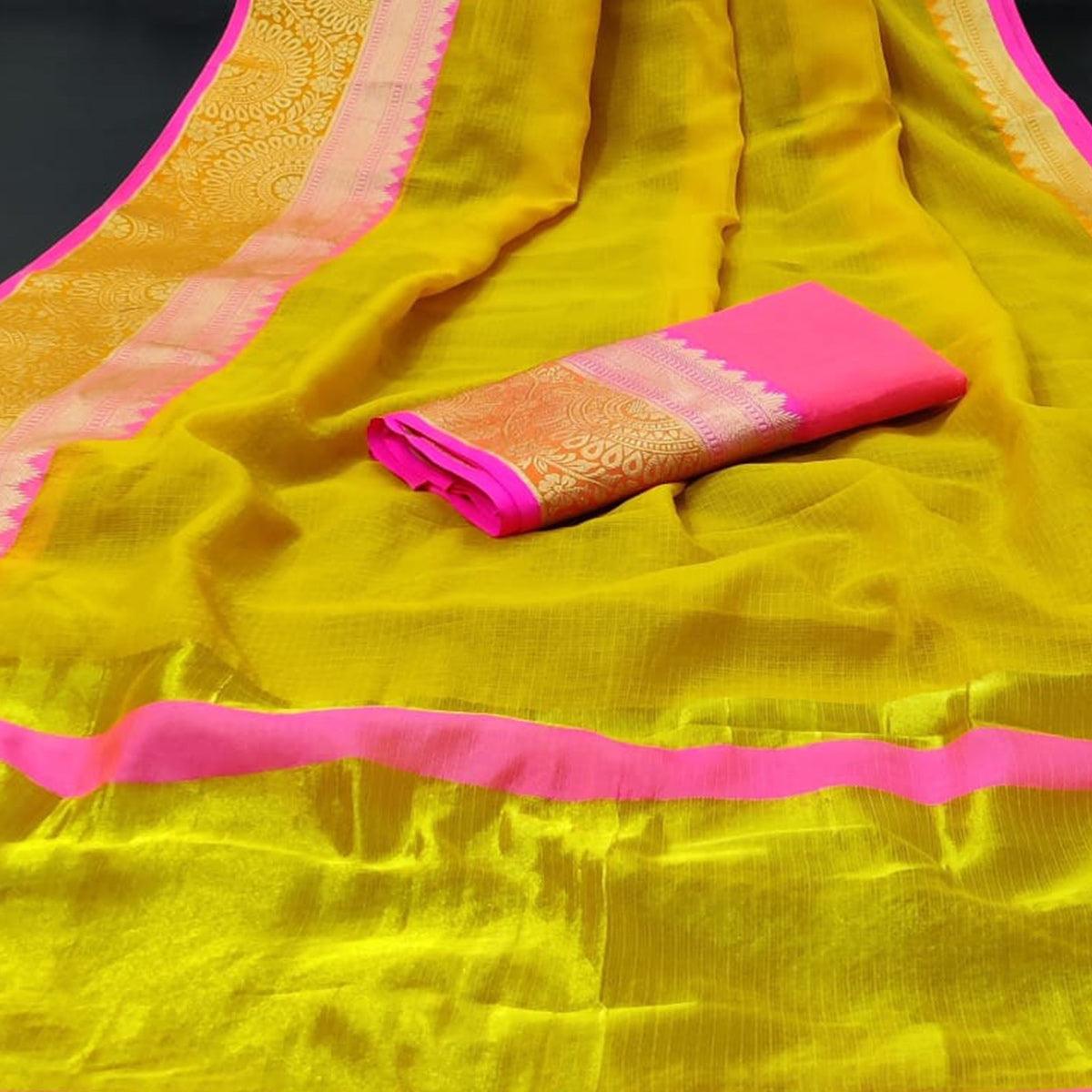 Gold Festive Wear Jacquard Woven Border Silk Saree - Peachmode