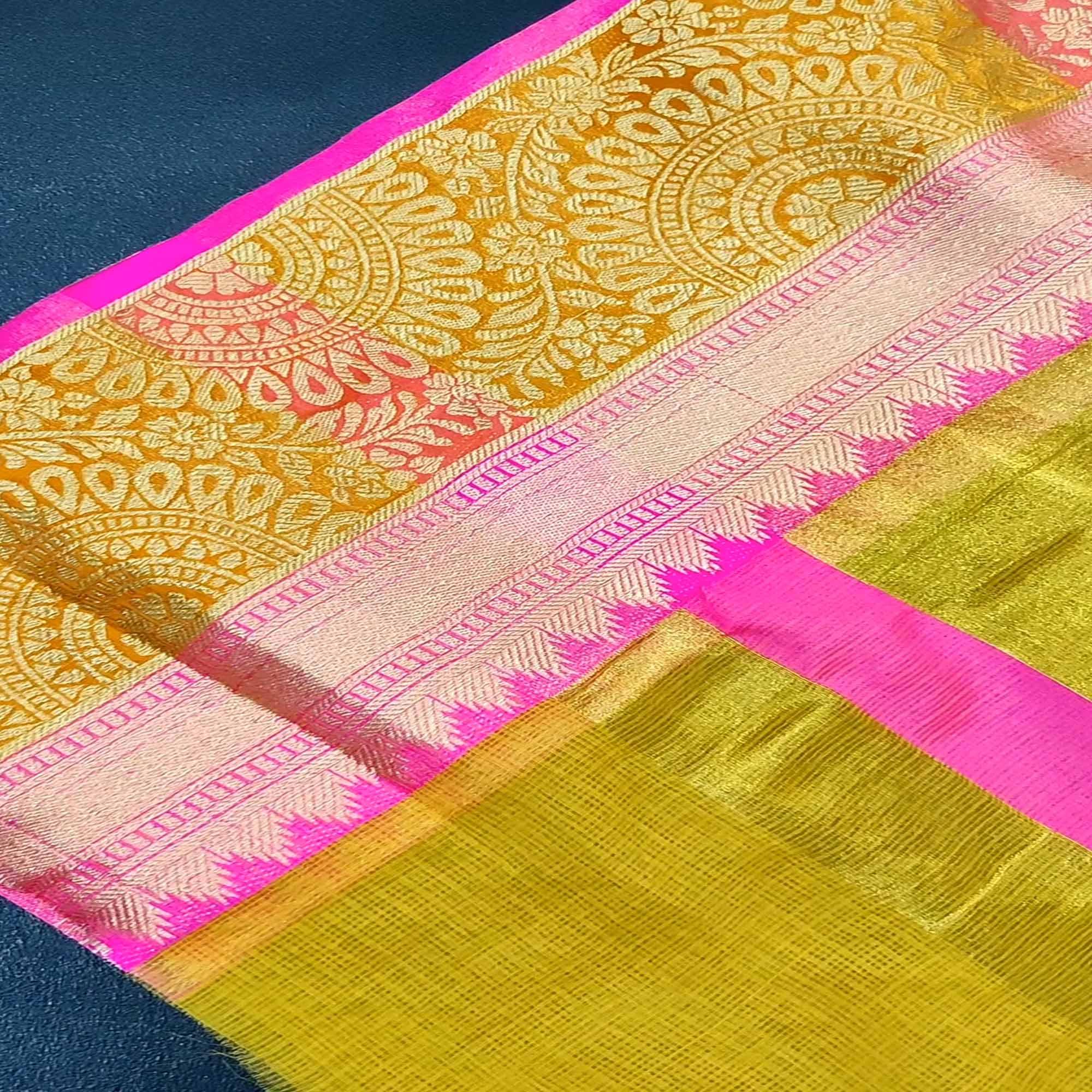 Gold Festive Wear Jacquard Woven Border Silk Saree - Peachmode