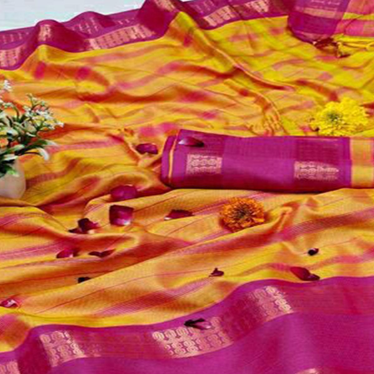 Gold Festive Wear Woven Heavy Rich Cotton Silk Saree - Peachmode