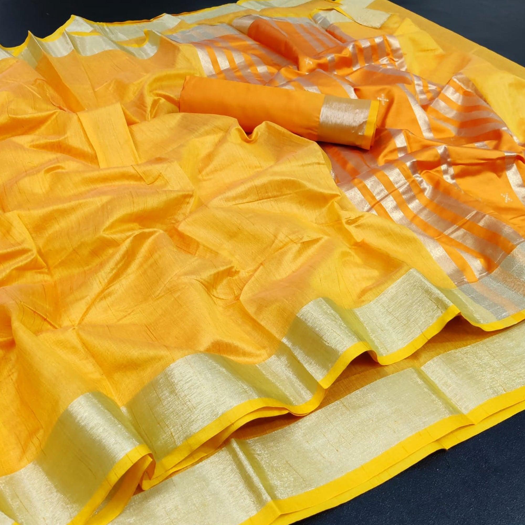 Gold Festive Wear Woven Jute Saree - Peachmode