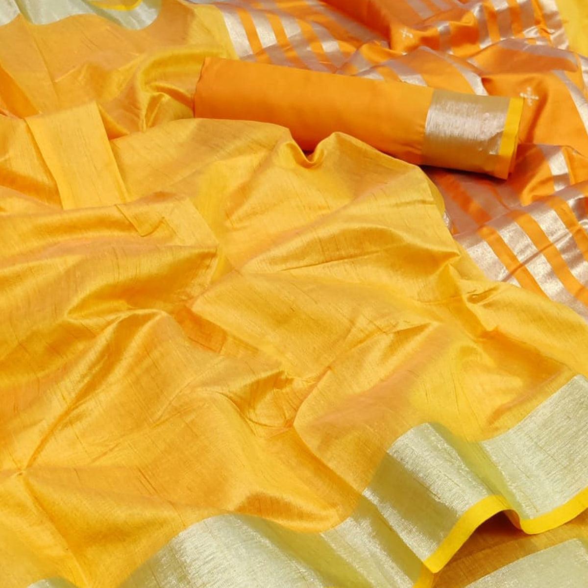 Gold Festive Wear Woven Jute Saree - Peachmode