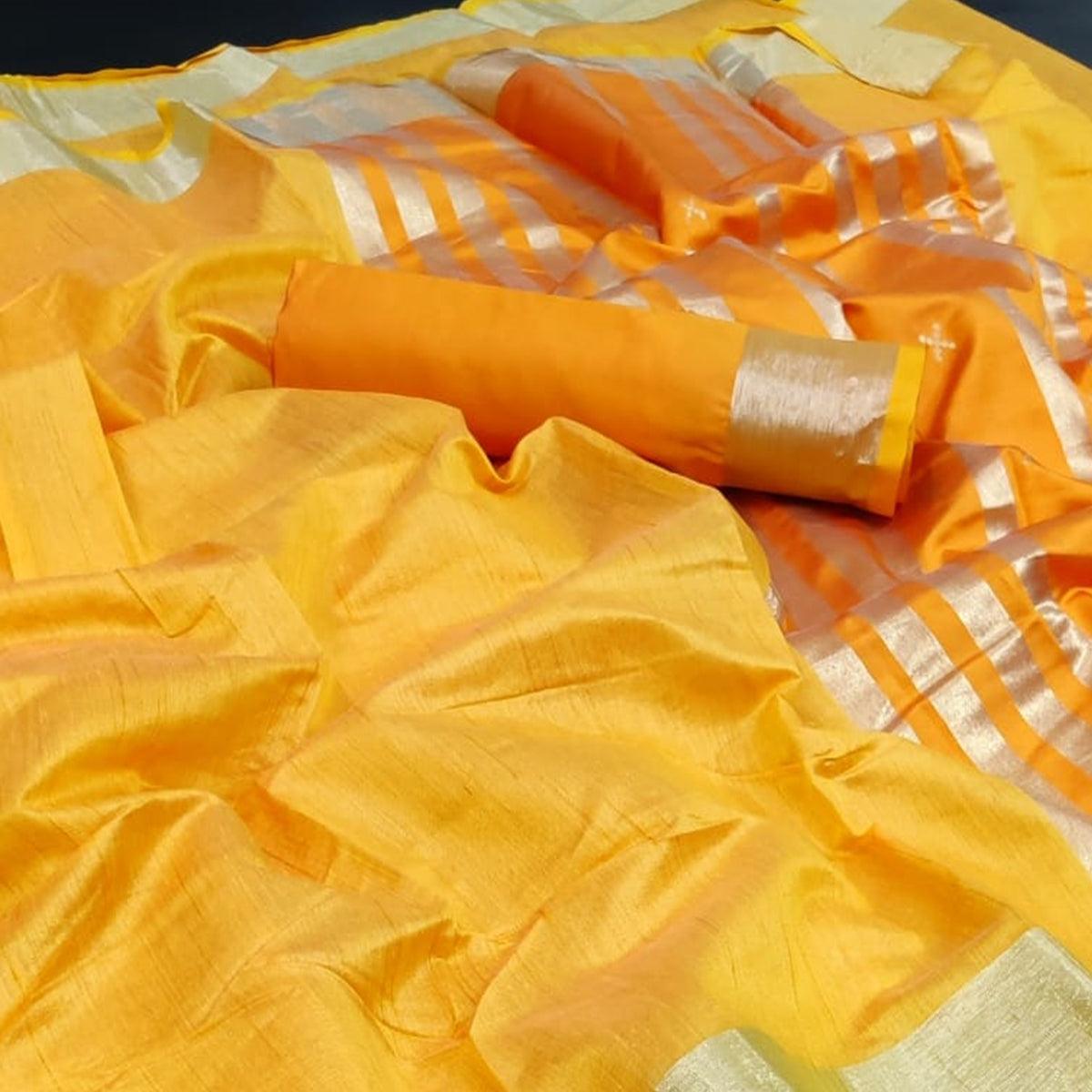 Gold Festive Wear Woven Jute Saree - Peachmode