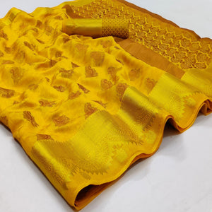 Gold Festive Wear Woven Soft Silk Saree - Peachmode
