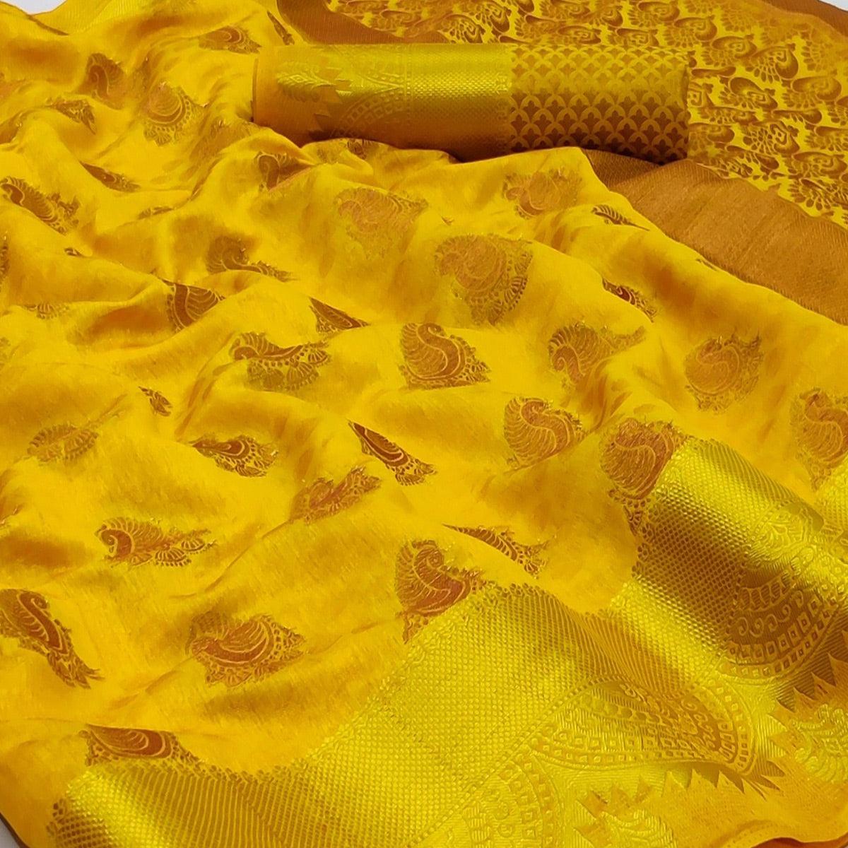 Gold Festive Wear Woven Soft Silk Saree - Peachmode