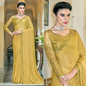 Gold Solid Art Silk Saree - Peachmode